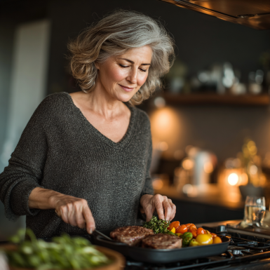 Експерт-дієтолог консультує літню жінку щодо здорового харчування